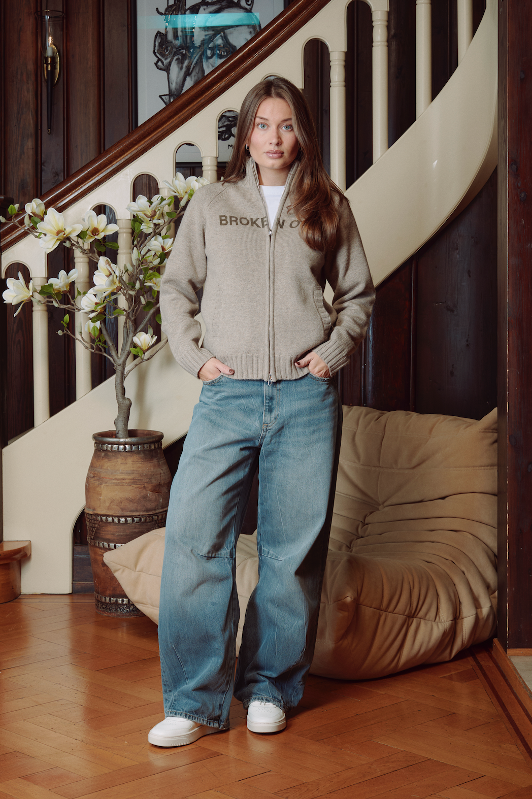 MERINO ZIP BROWN