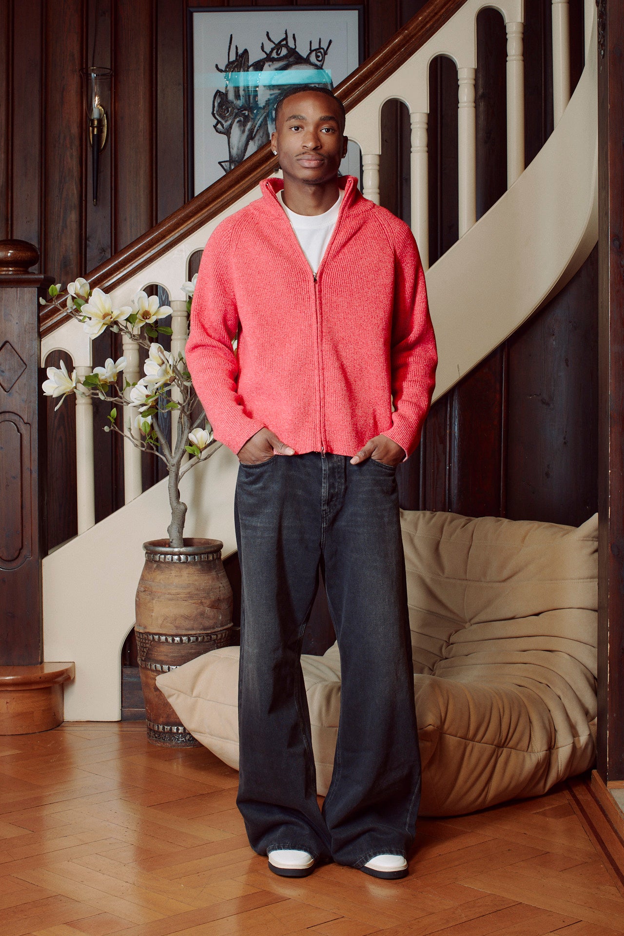 KNITTED CARDIGAN CORAL